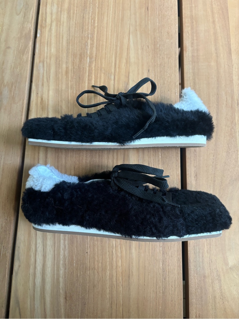 TIBI Teddy Shearling Seth Sneaker Black White Size 36 - Picture 7 of 14